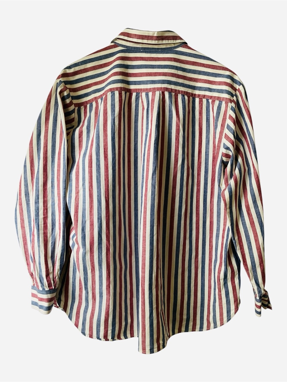 Sézane Max Shirt 36 Blue Ecru Burgundy Stripe Organic Cotton - Picture 12 of 12
